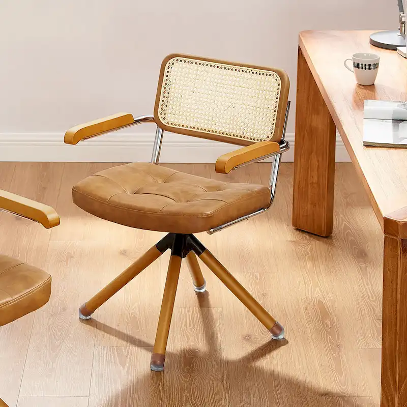 Art Leon Swivel PU Leather and Wooden Accent Chair