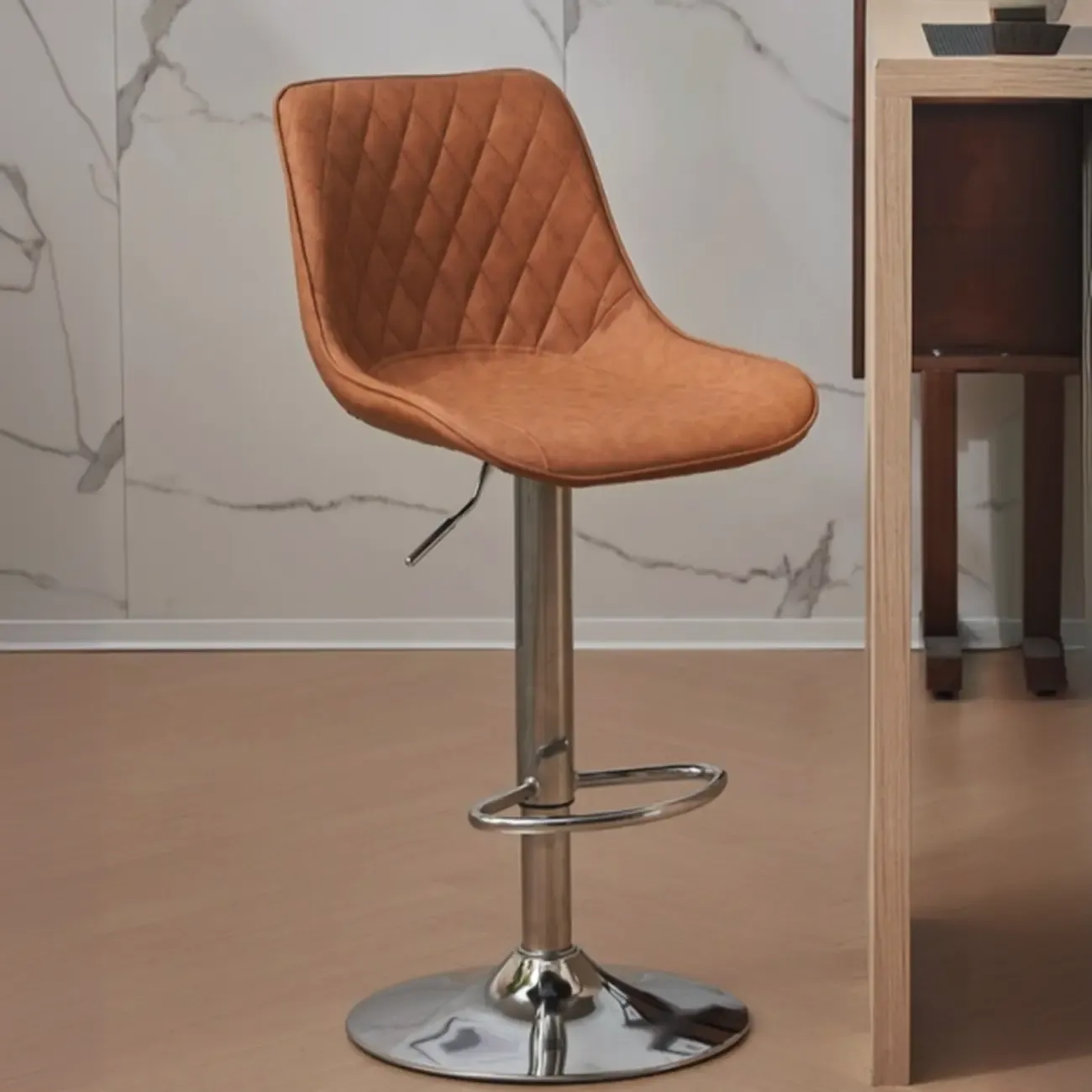 Chic Leather Tufted Swivel Adjustable Bar Stool