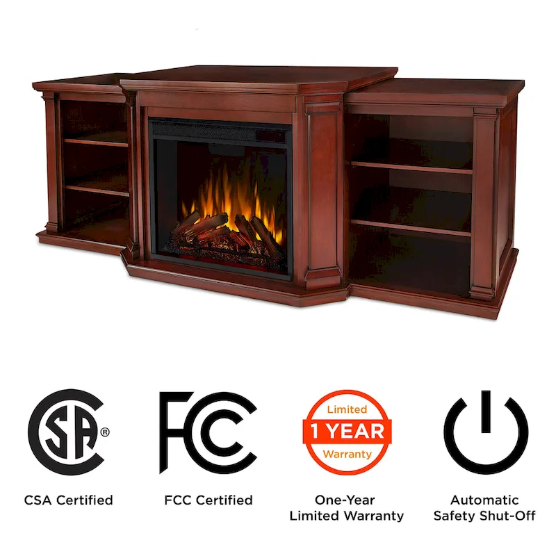 Valmont 74.25 Electric TV Stand Fireplace in Dark Mahogany by Real Flame - 75.5 W x 21.5 D x 27.7 H