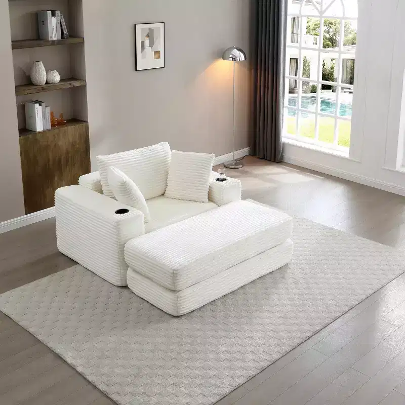 52 Boneless Chaise Lounge, Cloud-Style Single Sofa, 3-in-1 Corduroy Sleeper Sofa for Small Apartments, Living Room, or Bedroom-Panipeachy