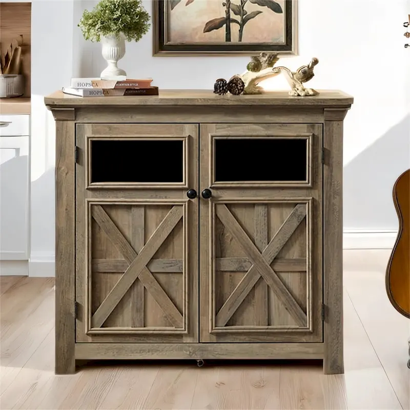 Wood Buffet Cabinet with 2 Doors and Metal Handle