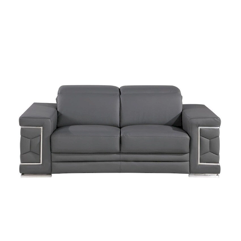 HomeRoots 71 Gray And Silver Genuine Leather Loveseat