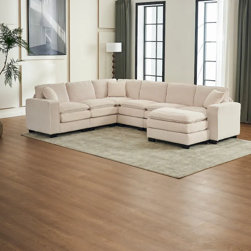 White 118.1 Luxurious U-Shaped 6-Seater Sofa