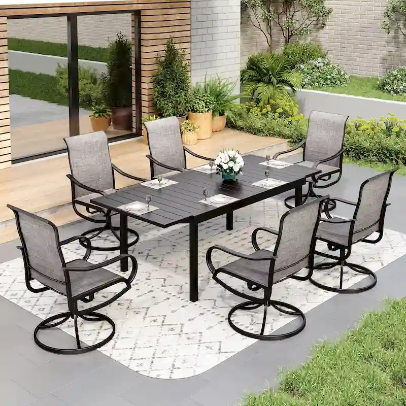 MAISON ARTS 7/9-Piece Patio Dining Furniture Set with Dining Swivel Chairs and 1 Expandable Outdoor Dining Rectangle Table