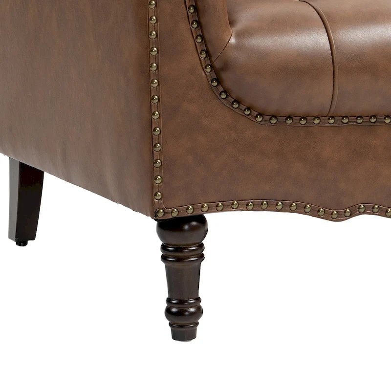 Tufted Vegan Leather Accent Chairs Set of 2, Armchair with Nailhead Trim