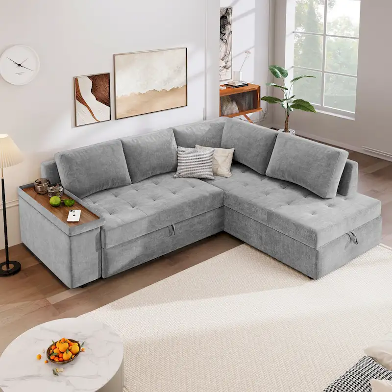 3-Seater Convertible Polyester Sofa Bed with Storage