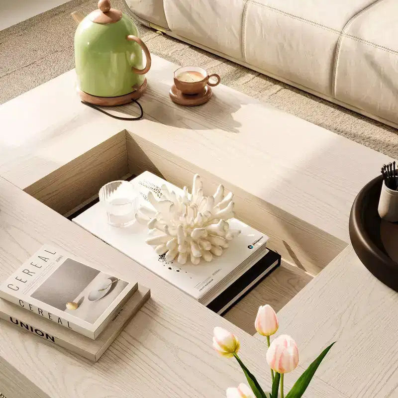Famapy Warm Coffee Table White Wood Grain Center Table Sofa Side Table 176LBS Load-Bearing Built-In Storage Organizer Rectangle/Square Coffee Table