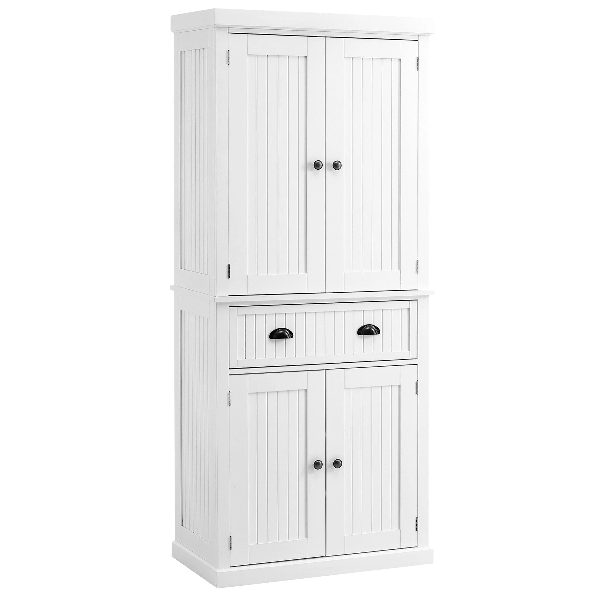 HOMCOM 72 Traditional Freestanding Kitchen Pantry Cabinet Cupboard with Doors and 3 Adjustable Shelves, White