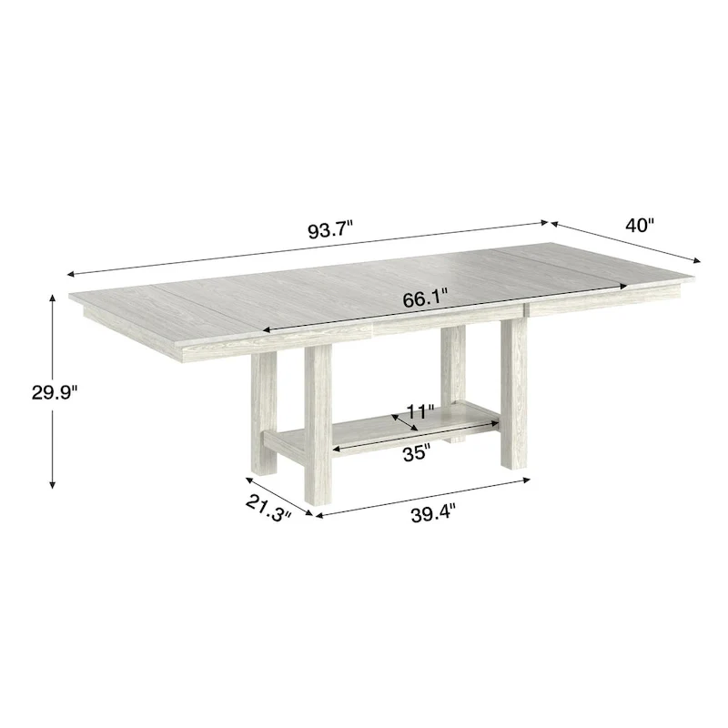 VECELO 94-inch Modern Solid Wood Rectangular Extendable Dining Table