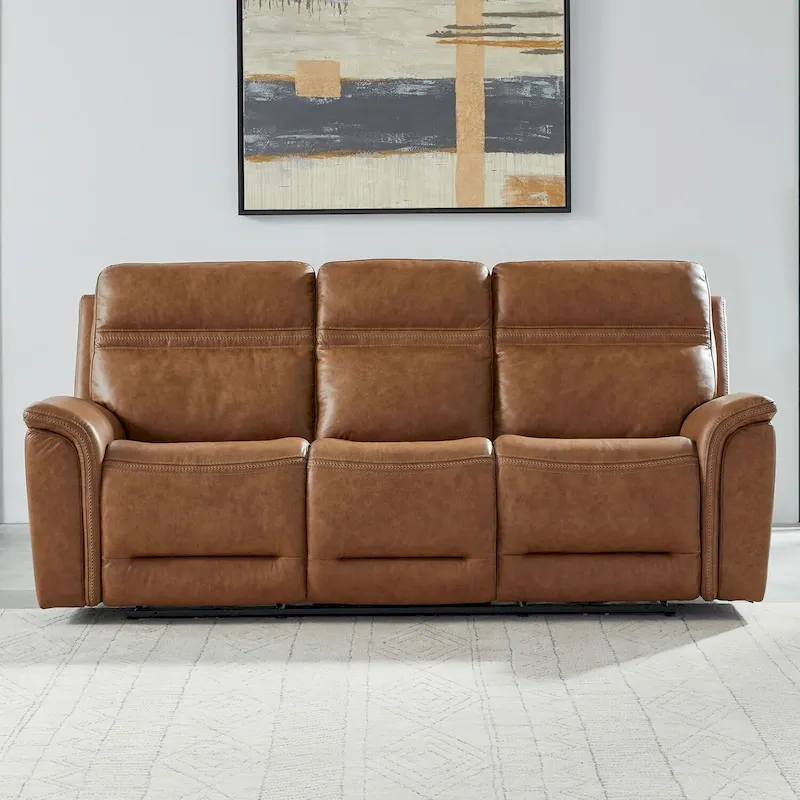 Cooper Leather Dual Power Reclining Sofa - Camel
