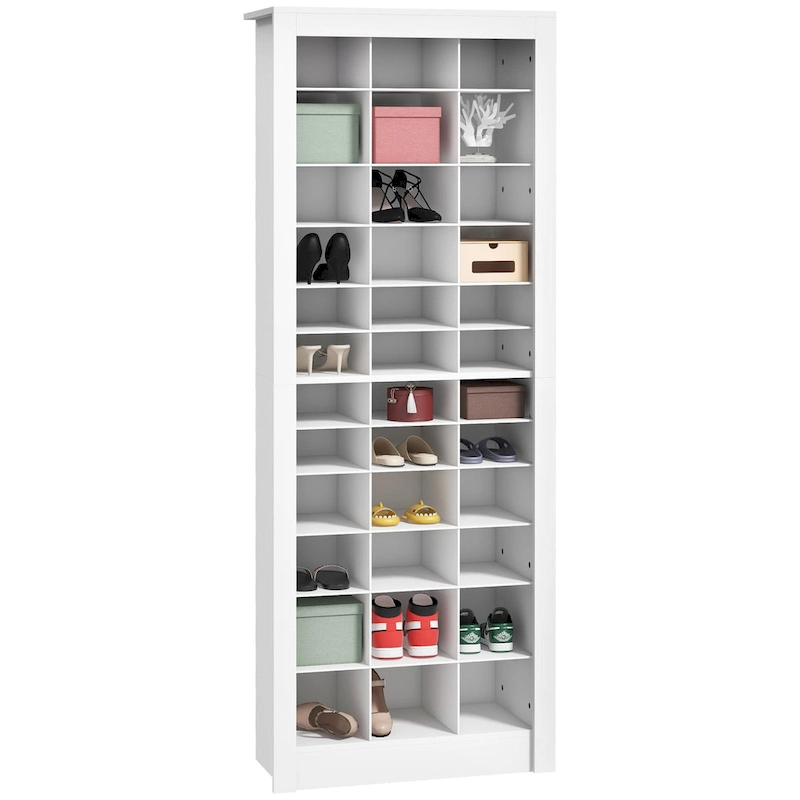 71  Tall Shoe Rack Storage Organizer, Narrow Shoe Cabinet for Entryway with Open Cubes for 36 Pairs, White