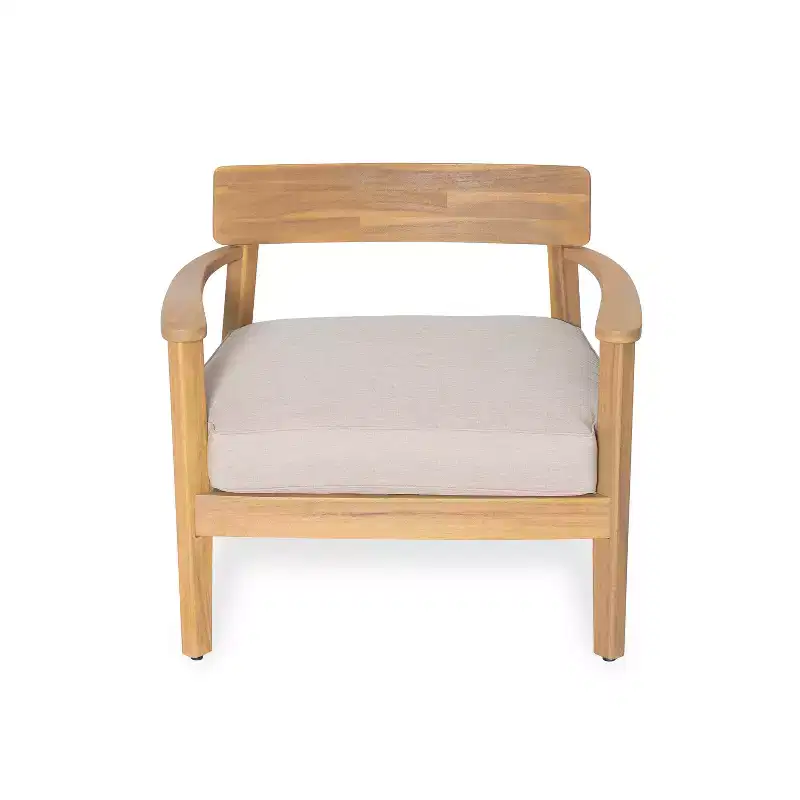 ModernLuxe Outdoor Acacia Wood Club Chairs with Beige Cushions, Ergonomic Teak Finish Patio Chairs for Garden/Patio