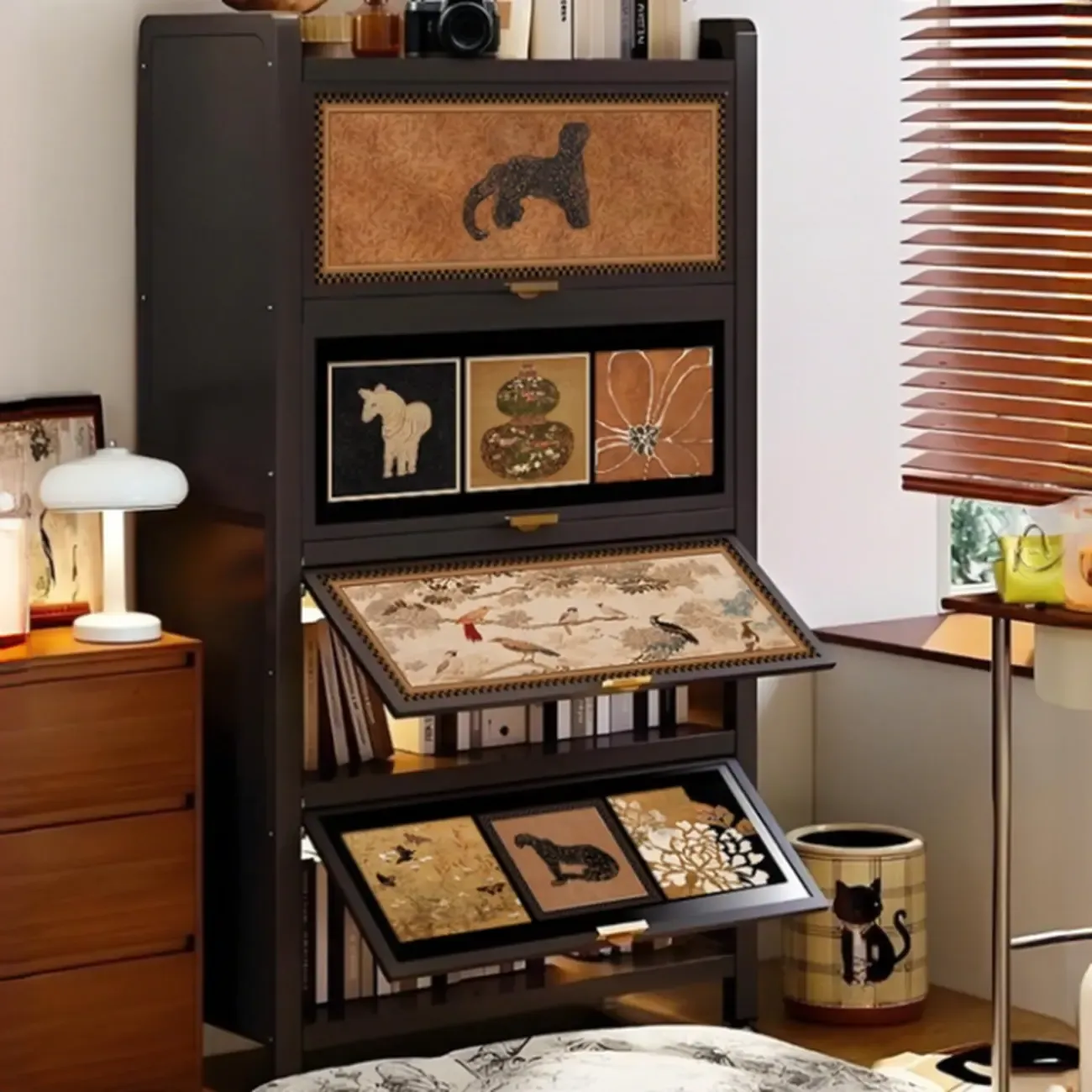 Mid-Century Modern Closed Back Bookcase Artistic Storage