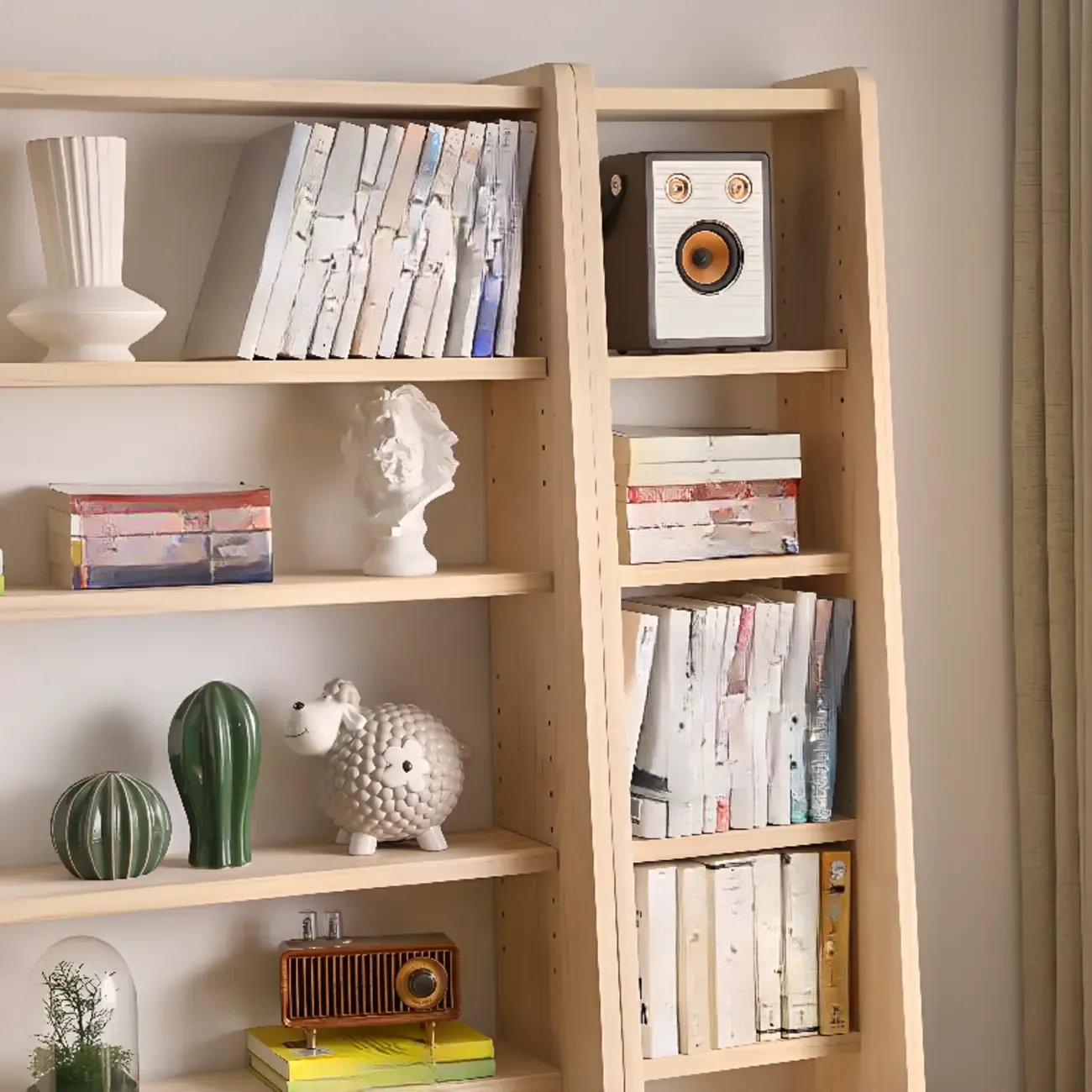 Scandinavian Natural Wood Multi-Shelf Open Bookcase
