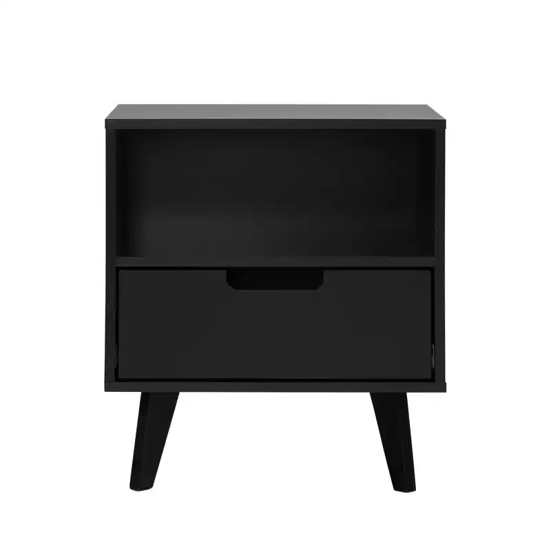 Modern 1-Drawer Nightstand with Open Cubby C Black