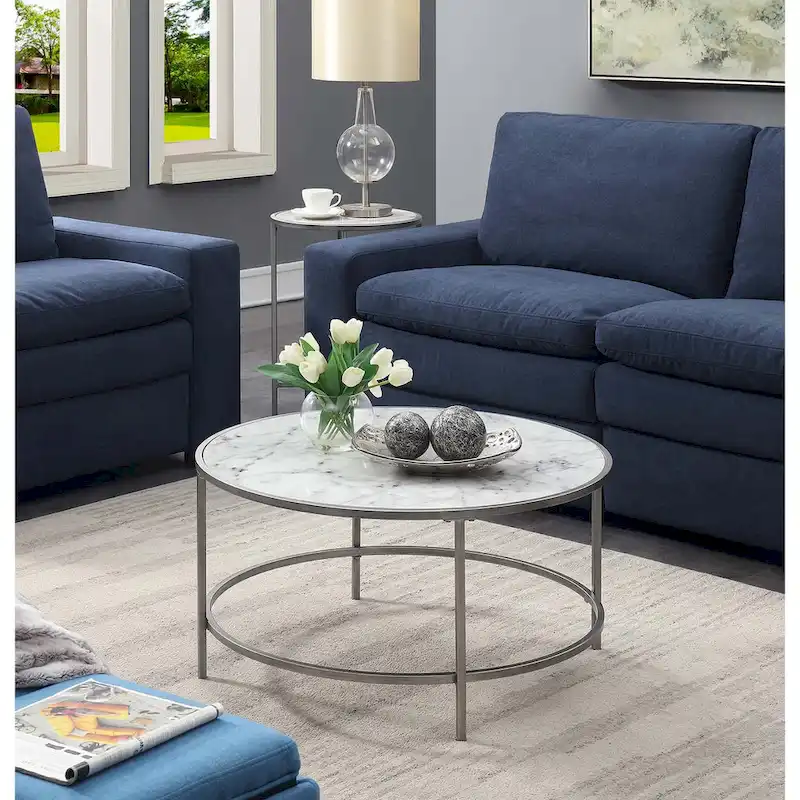 Convenience Concepts Gold Coast Faux Marble Round Coffee Table