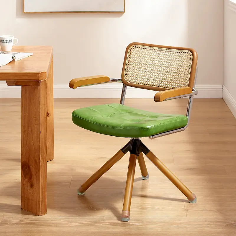 Art Leon Swivel PU Leather and Wooden Accent Chair