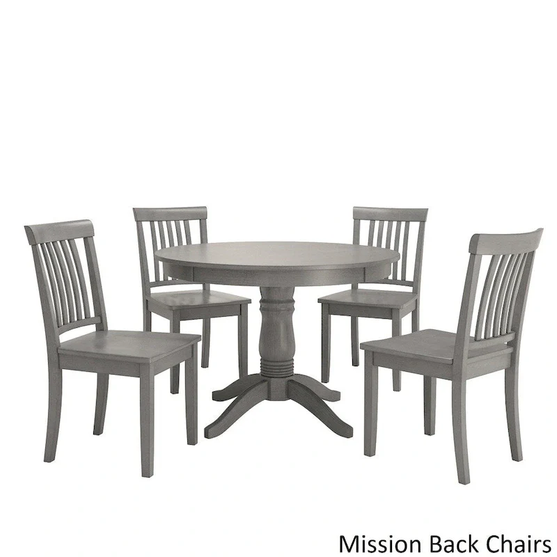 Wilmington II Round Pedestal Base Antique Grey 5-Piece Dining Set by