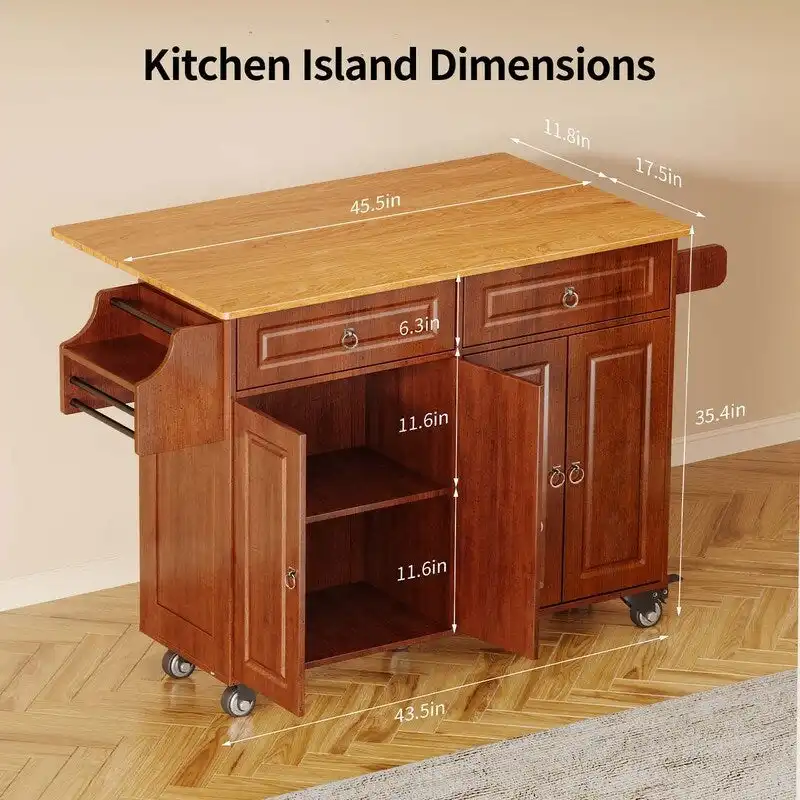 Kitchen Island Cart with Solid Wood Top and Locking Wheels