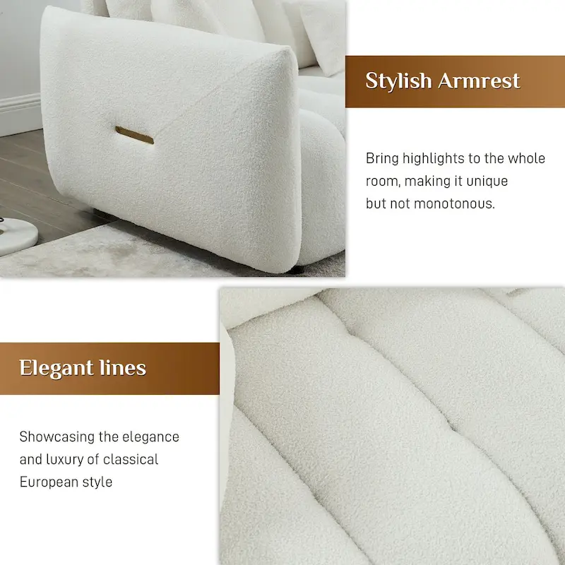 Ouyessir Overstuffed Upholstered Deep Seat Soft Fabric Sofa with 3 Pillows