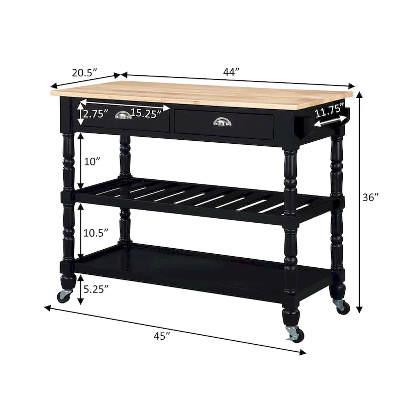 French Country 3 Tier Butcher Block Kitchen Cart with Drawers