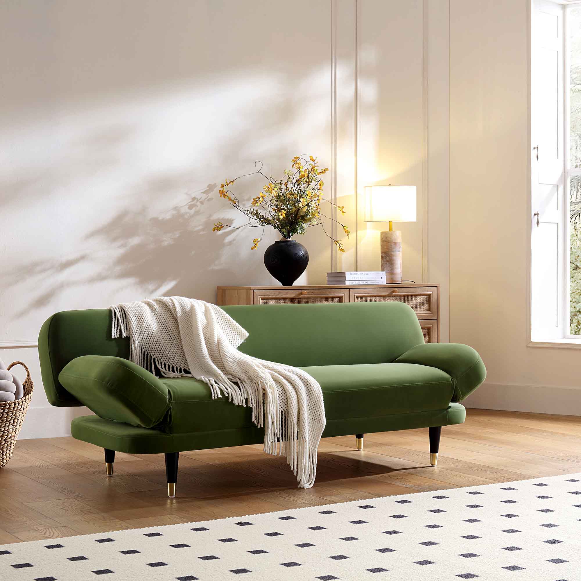 2-Seater Sofa Bed, Moss Green Velvet