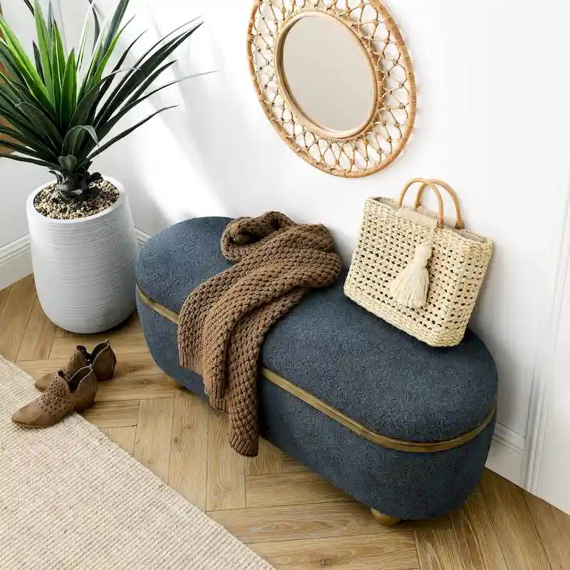 GDFStudio - Clara Upholstered Storage Ottoman Bench with Sturdy Oval Wood Legs