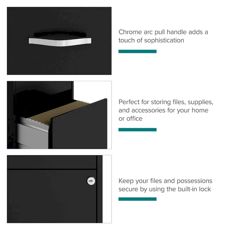 Black 3-Drawer Metal File Cabinet for 1 Person