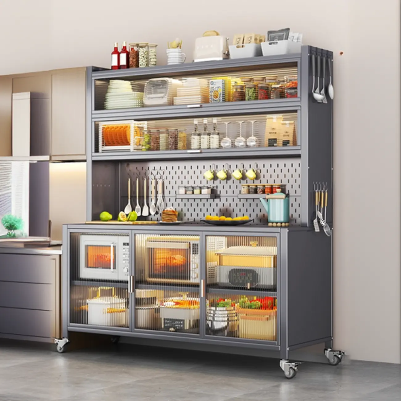 Modern Metal Adjustable Shelving Narrow Sideboard