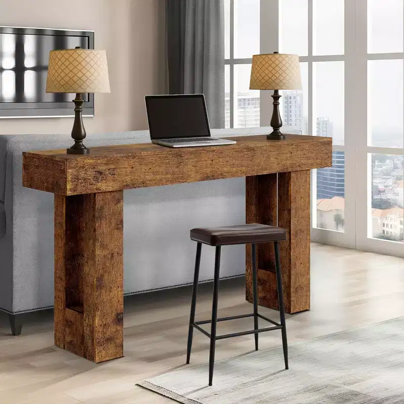 Farmhouse Console Table - 61 Minimalist Vintage Entryway Table, Storage Rustic Sofa Table with Open Shelves
