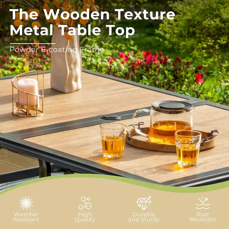 MAISON ARTS 7 Pieces Patio Dining Set with 2 Swivel Garden Chairs with Cushion, 4 Steel Chairs, 1 Rectangle Table