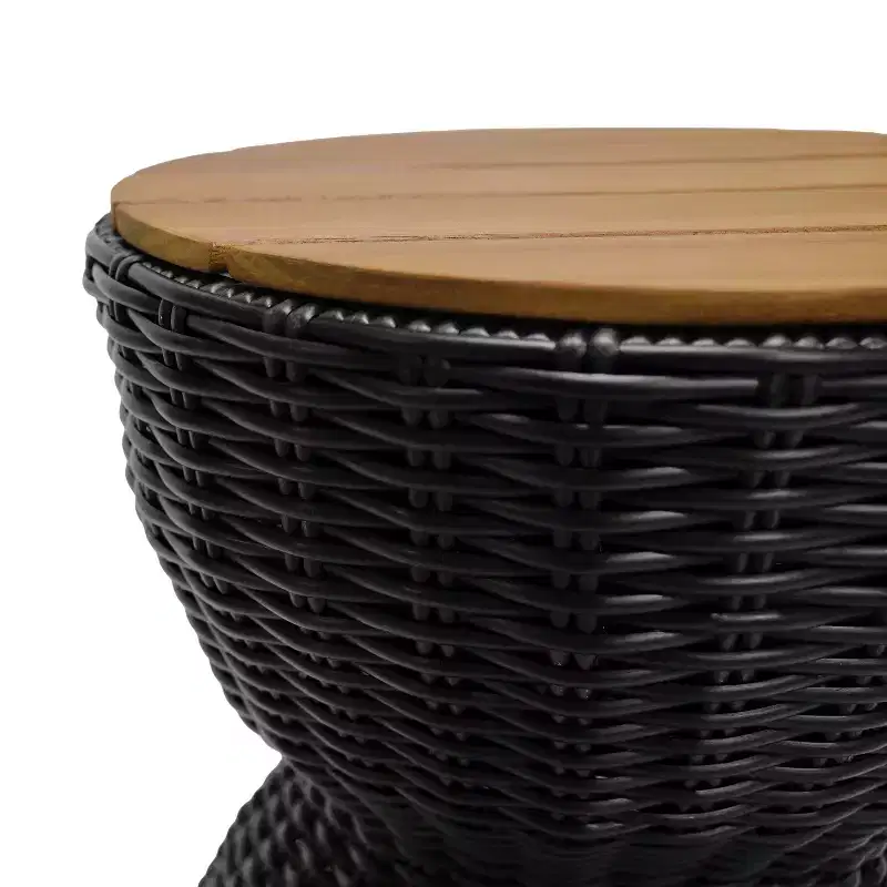 Christopher Knight Home Somchai Modern Acacia Wood Patio End Table with Wicker Hourglass Base and Round Slatted Tabletop