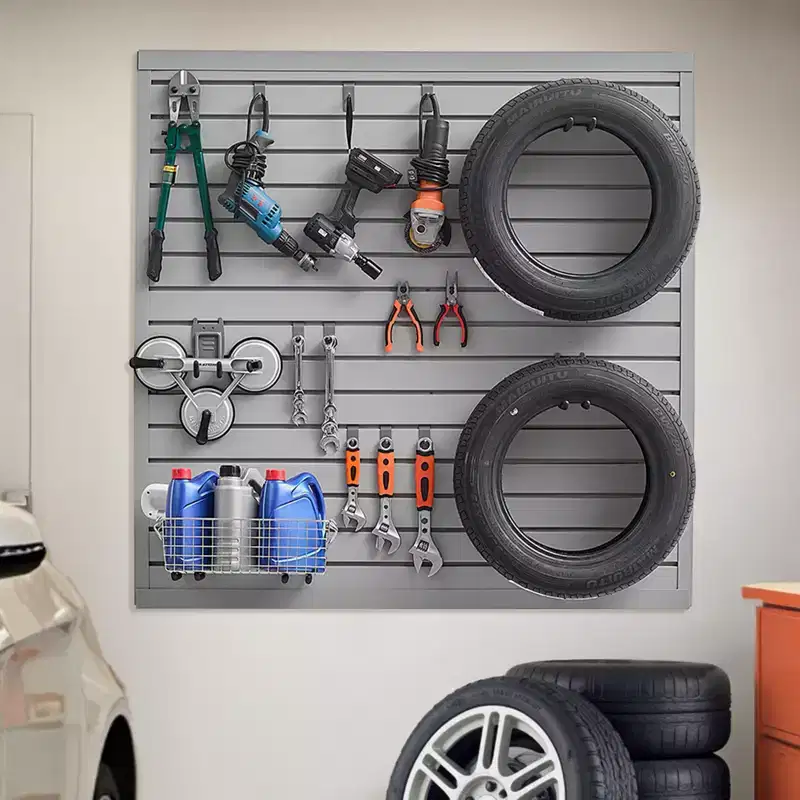 VEVOR Slat Wall Paneling, 4 x 4 ft, PVC Garage Slatwall with Modular Design, Grey Slat Wall Easy-to-Install Adjustable Slatwall Panel, Gray