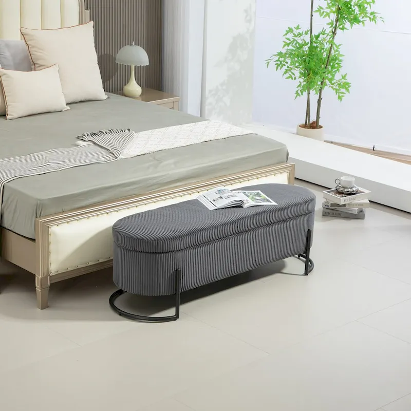 Storage Ottoman,Bedroom End Bench,Upholstered Fabric Storage Ottoman with Safety Hinge,Entryway Padded Footstool