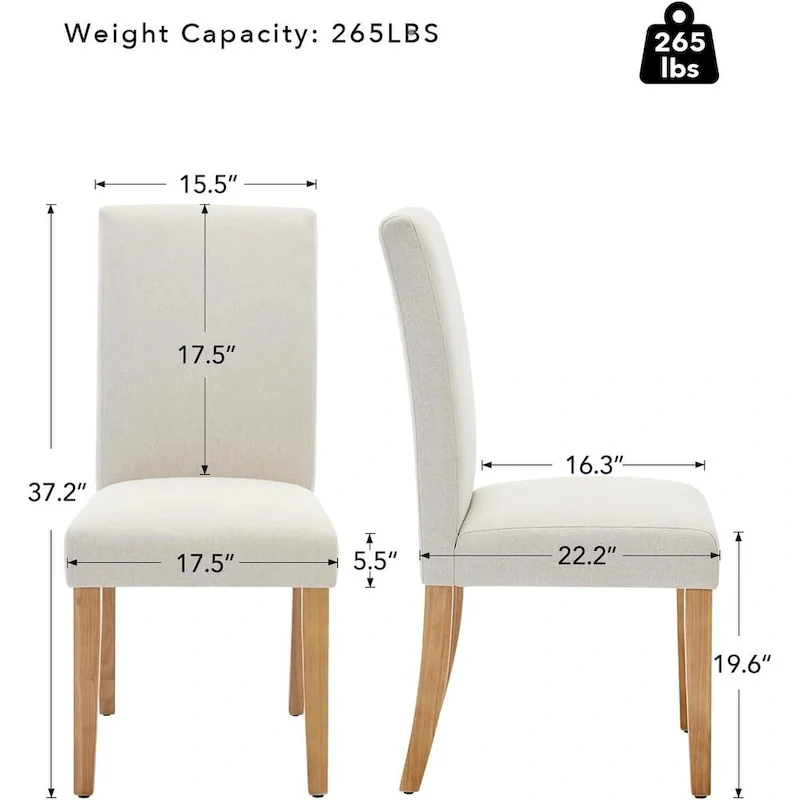 Modern Fabric Dining Chair Set of 4, Upholstered Kitchen Chair with Curved Backrest Wood Legs
