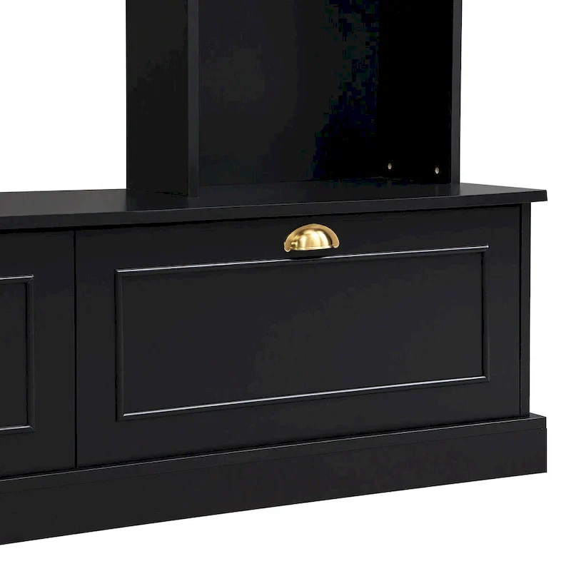 104.2 Wall Unit with TV Stand, Bookshelves, and Cabinets – Black