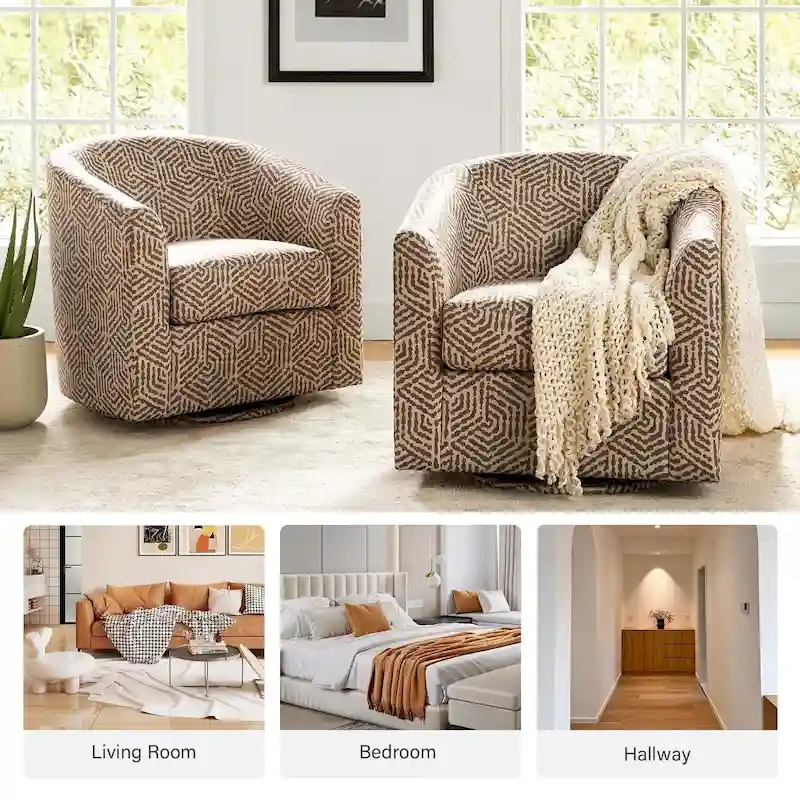 Cuenca Modern Upholstered Barrel Chair with Swivel Base