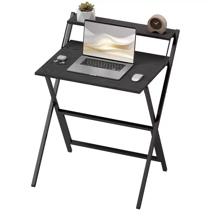 Folding Computer Desk, Foldable Desk with Monitor Shelf for Small Space, Home Office, Study, Easy Assembly
