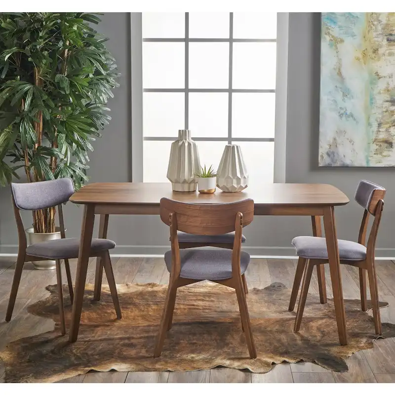 Mid-Century 5-Piece Wood Rectangle Dining Set with Chairs