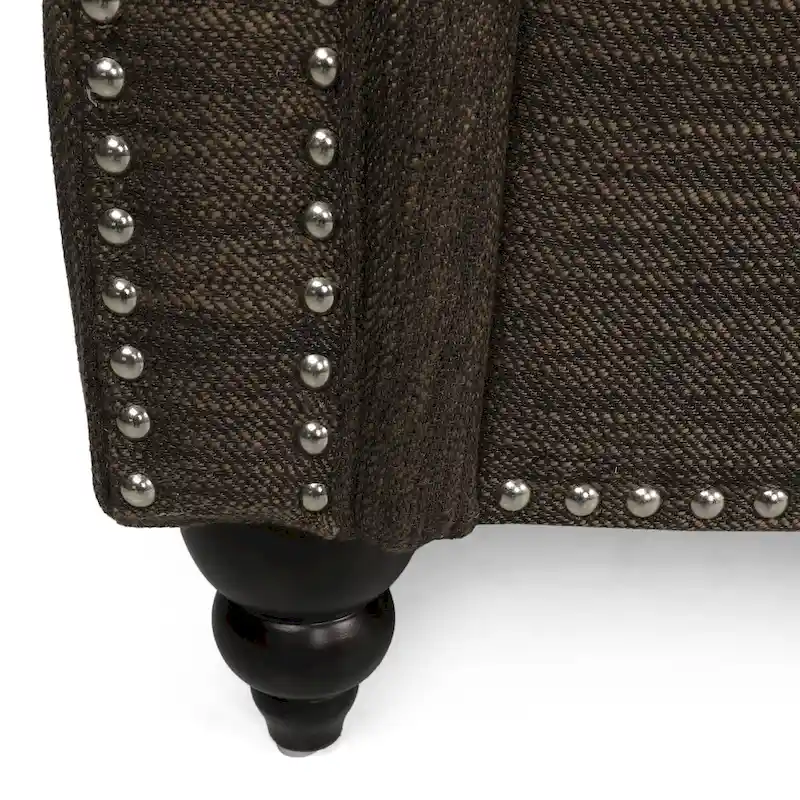 Manbow Fabric Pillowback 3 Seater Sofa with Nailhead Trim by Christopher Knight Home