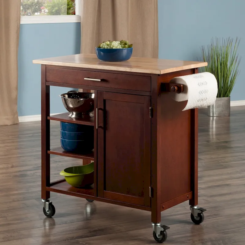 Marissa Kitchen Cart, Walnut - 36.18 x 18.5 x 34.61 inches