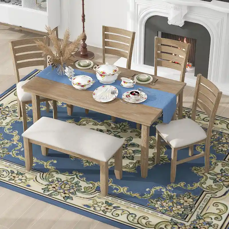5-piece Farmhouse Dining Set Rectangular Table Chair