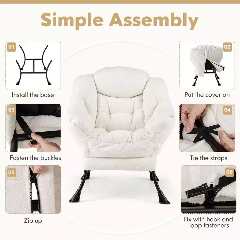 Costway Large Lazy Chair with Cozy Head Pillow Stylish Tufted Back & Seat Armrests Beige/Gray/Pink