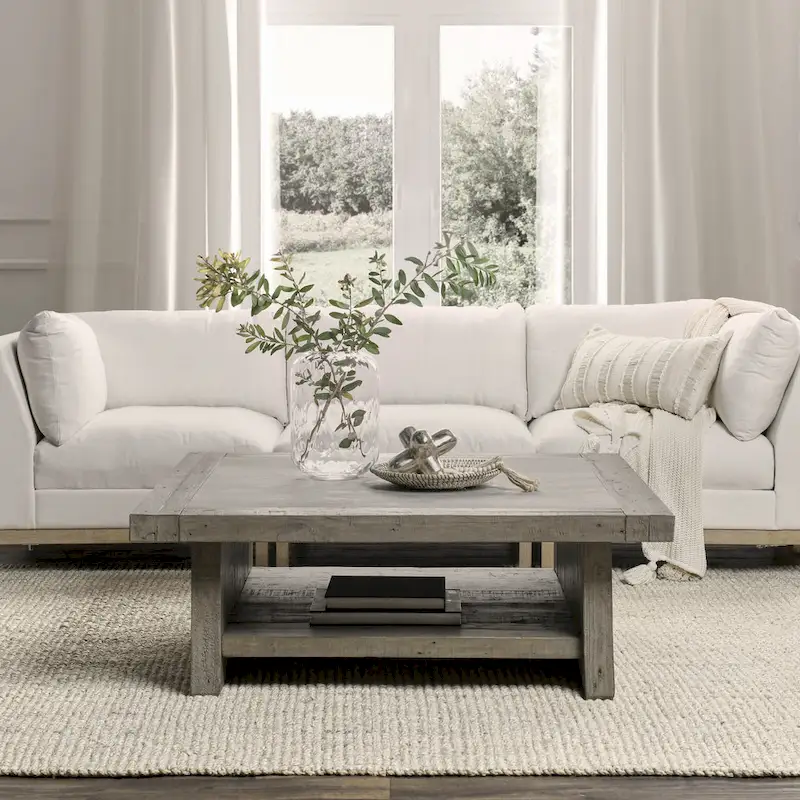 Square Coffee Table with Concrete Laminate Top & Reclaimed Wood Frame - 50Wx50Dx18H