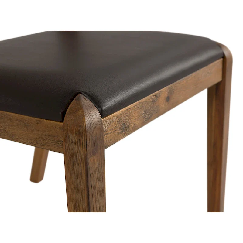 Mid-Century Rubberwood Dining Chair with Faux Leather Seat – Chestnut Wire-Brush