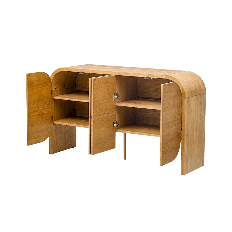 Wooden Sideboard Buffet Cabinet with Curvy Edge & Adjustable Shelves