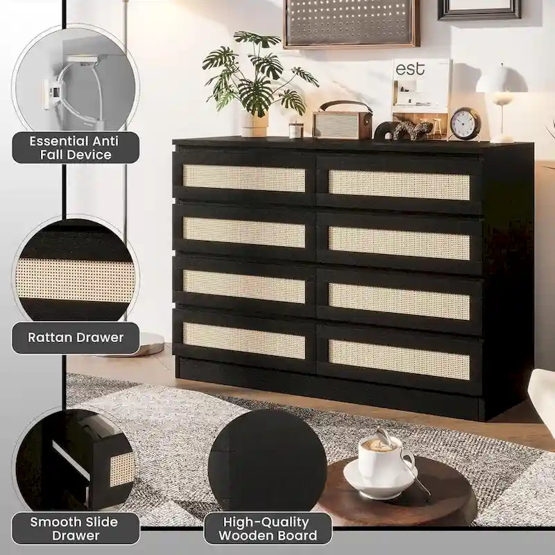 8 Drawer Double Dresser, Wooden Dresser Chest