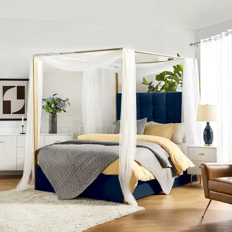 Milton Contemporary Upholstered Queen Size Canopy Bed by