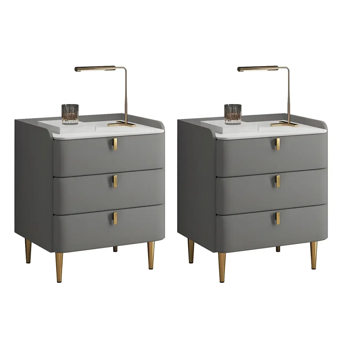 Glam Leather Sintered Stone Top Nightstand with Drawers