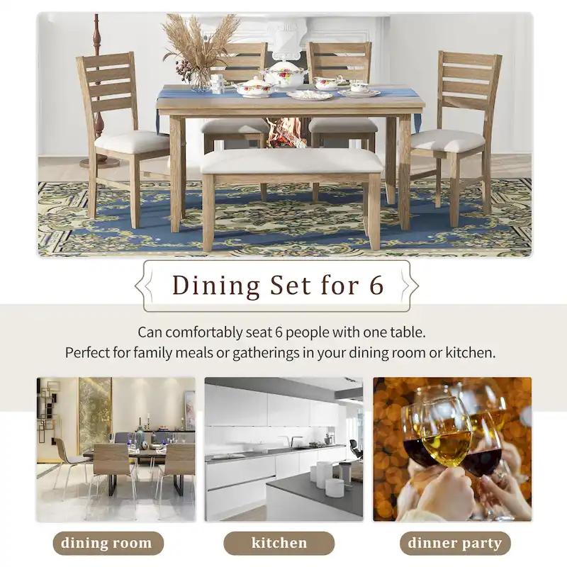 5-piece Farmhouse Dining Set Rectangular Table Chair